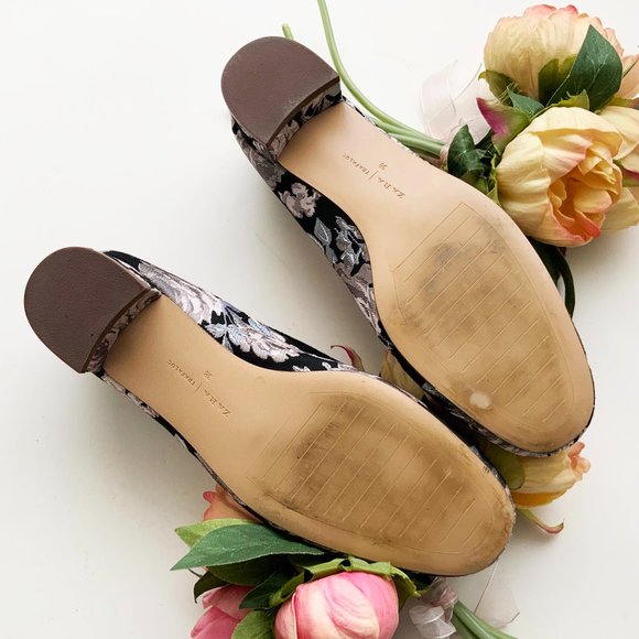ZARA TRAFALUC Size 38 EU Black and Grey Floral Fabric Low Block Heel Pumps - Picture 5 of 5
